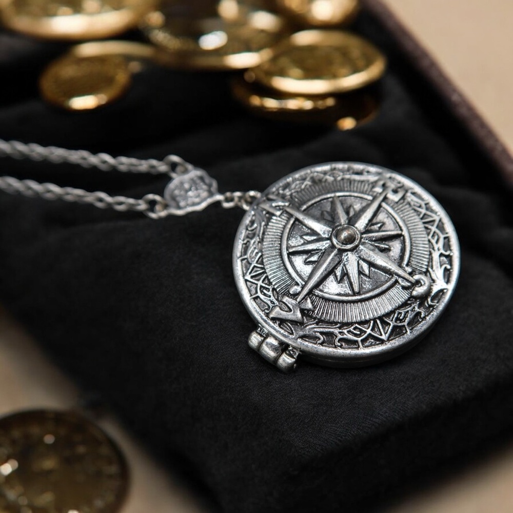 Vintage Silver Compass Locket Necklace